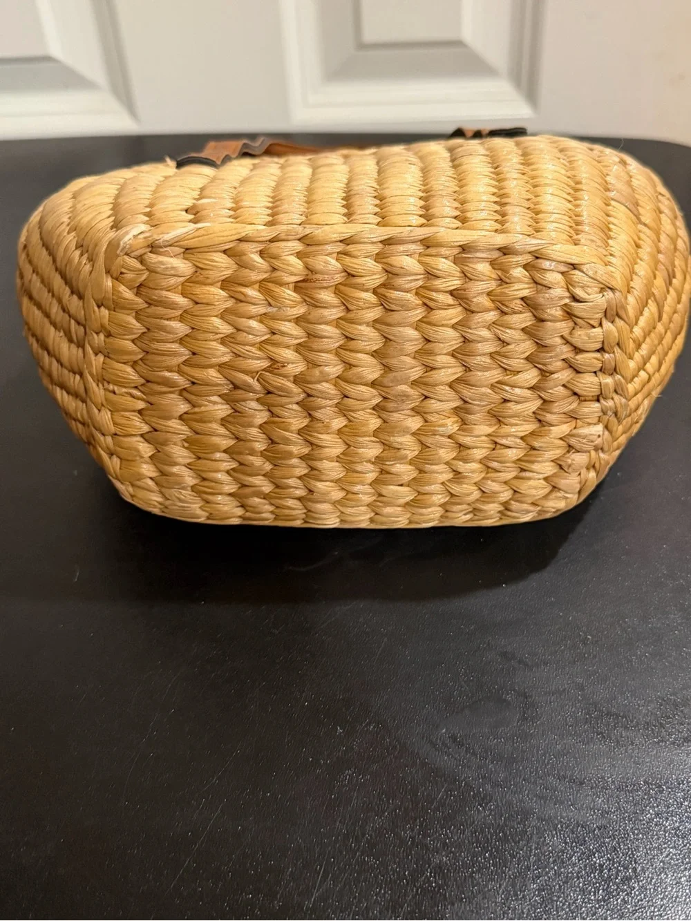 Natural Woven Tote with Brown Leather Handles